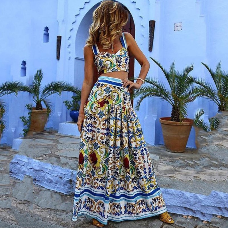 Romper Floral Print - Y2K Bohemian Print Skirt Two Piece