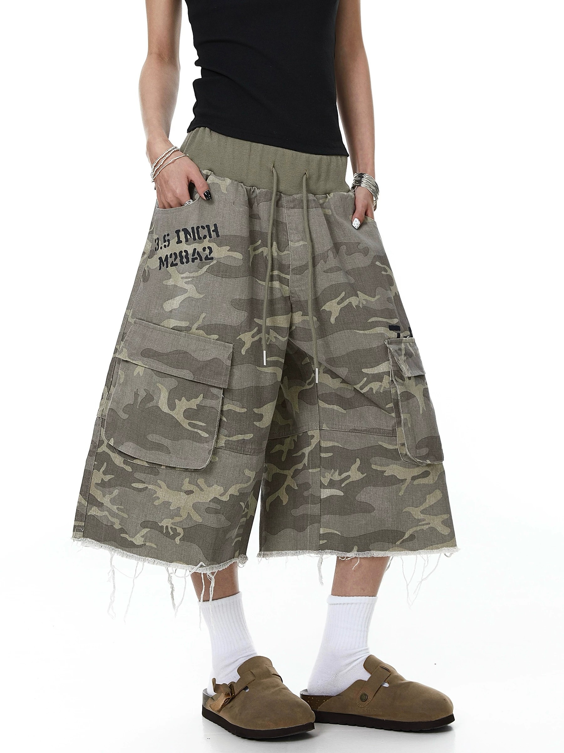 Shorts Denim Frayed - Retro American Style Worn-look Frayed Hem