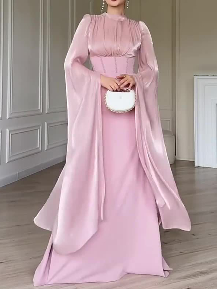 Linen Dress Wrap - Sexy O-neck Split Sleeve Satin Slim