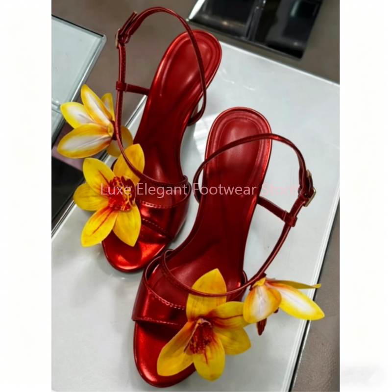 Red Flower Decor Back Strap Ho - Sandal Strappy Heeled incelemesi ve fiyatı