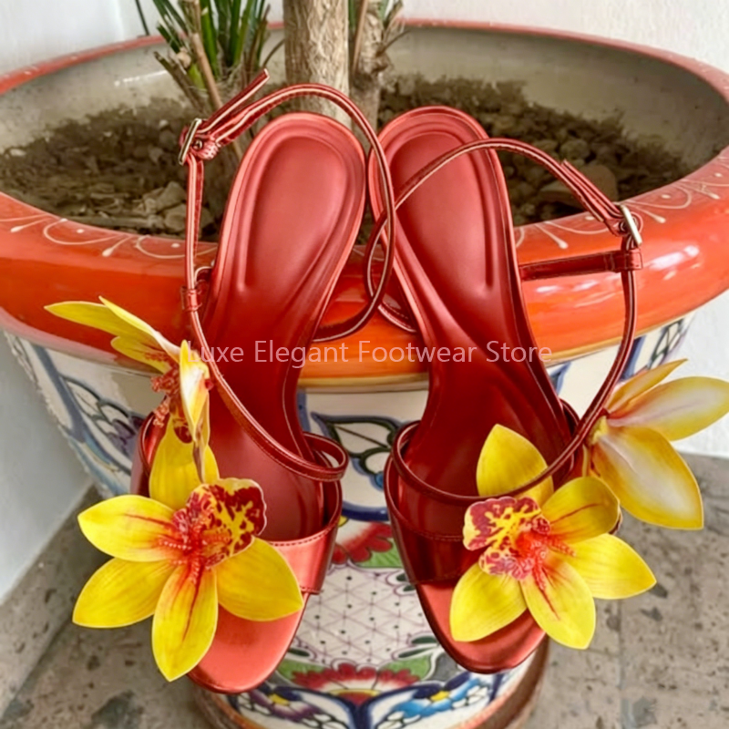 Red Flower Decor Back Strap Ho - Sandal Strappy Heeled incelemesi ve fiyatı