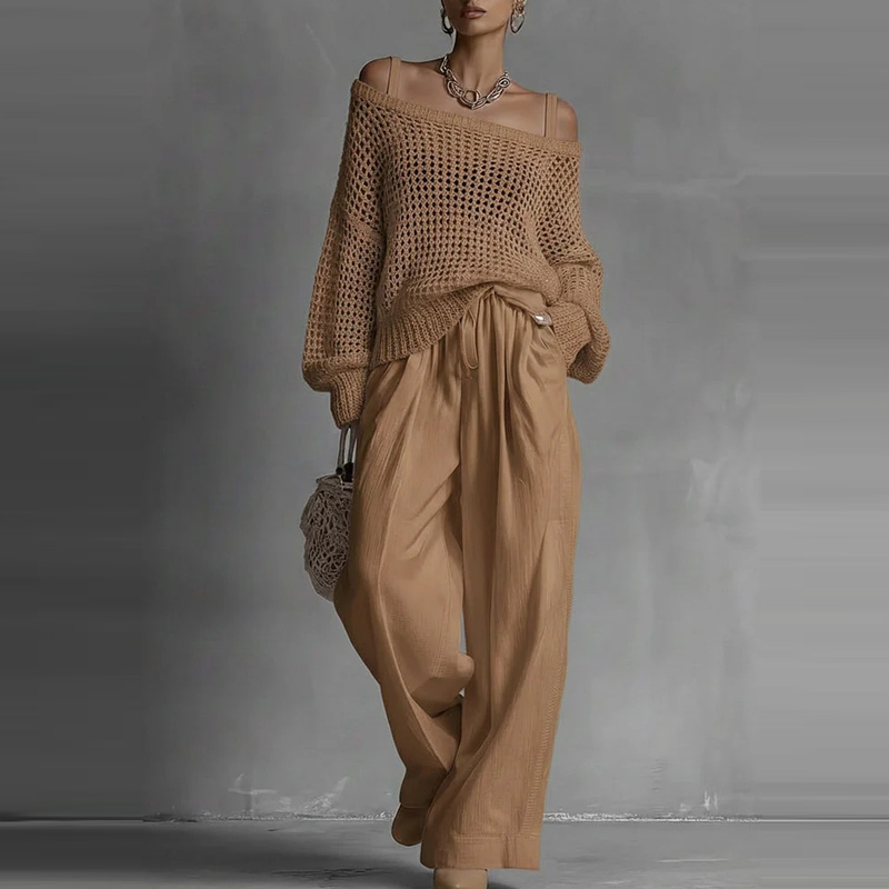 Fashion Solid One Shoulder Lon - Linen Pant Wide incelemesi ve fiyatı