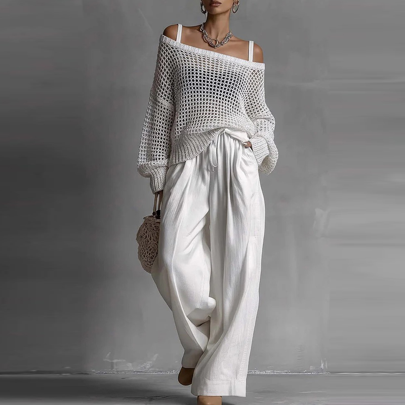 Fashion Solid One Shoulder Lon - Linen Pant Wide incelemesi ve fiyatı