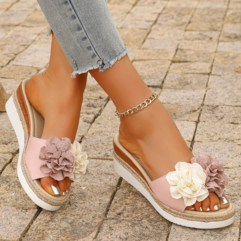 Women's Pink Flower Decor Plat - Wedge Espadrille Women incelemesi ve fiyatı