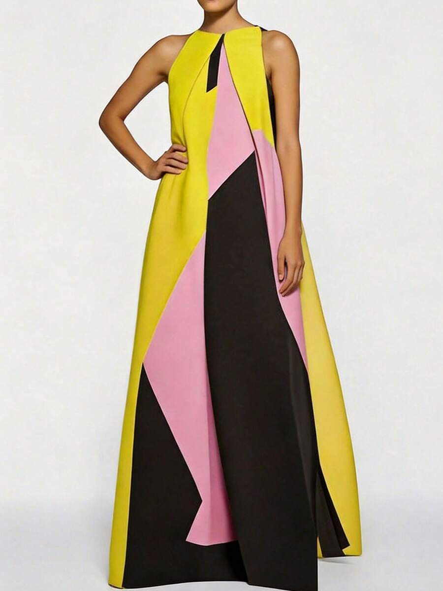 Women Color Block Maxi Dress H - Maxi Dress Halter incelemesi ve fiyatı