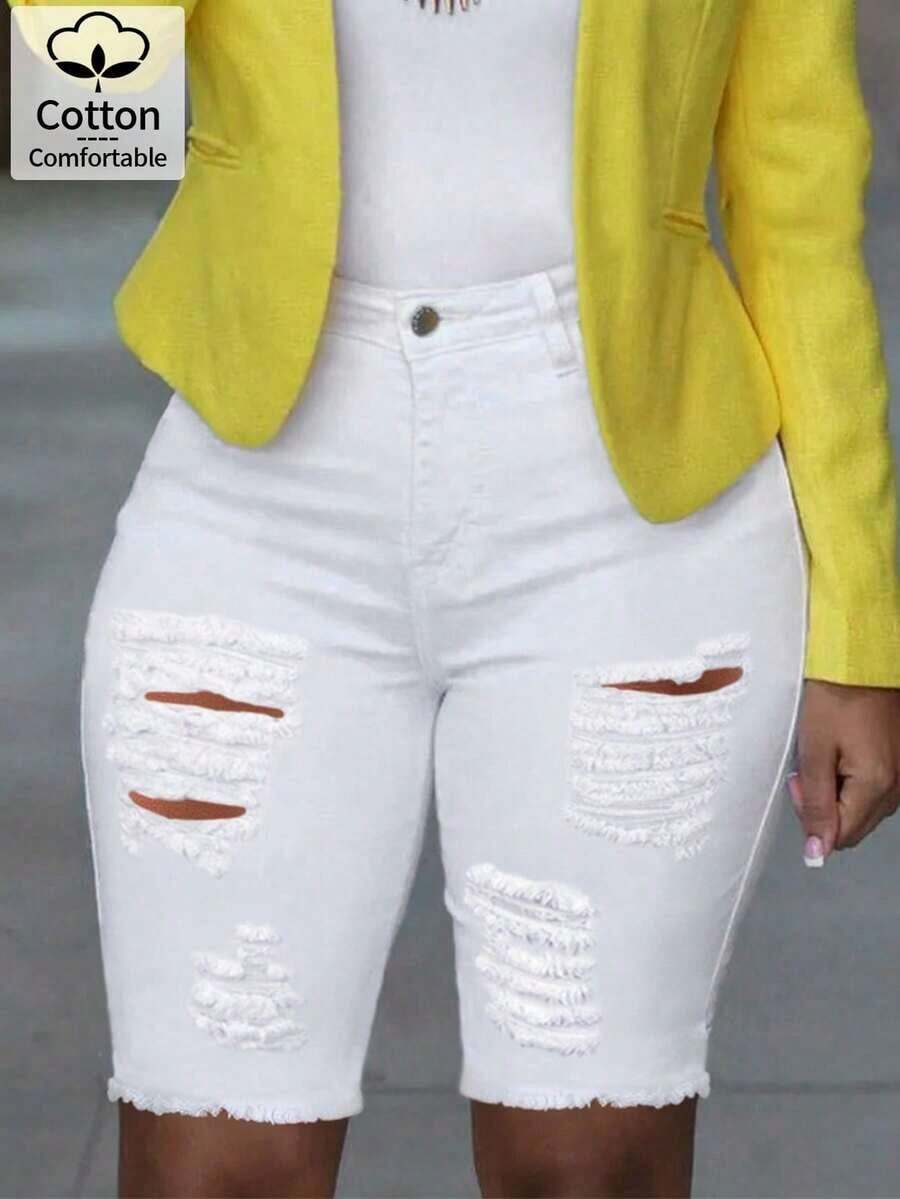 Womens Distressed White Denim  - Shorts Denim Frayed incelemesi ve fiyatı