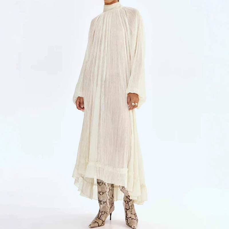 Ladies O-neck Long Sleeved Ple - Linen Dress Wrap incelemesi ve fiyatı
