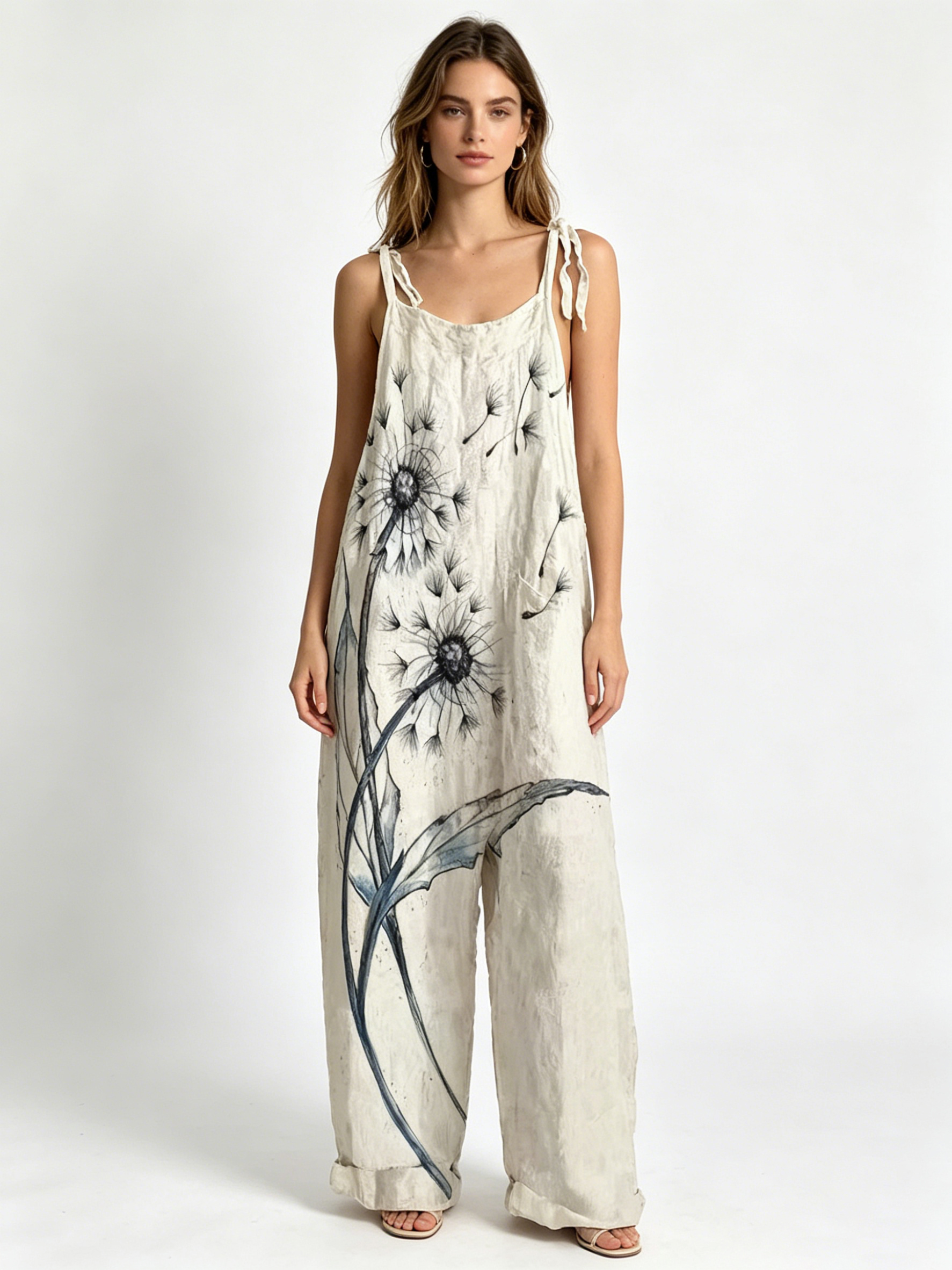 Oversized Baggy Watercolor Flo - Jumpsuit Linen Relaxed incelemesi ve fiyatı