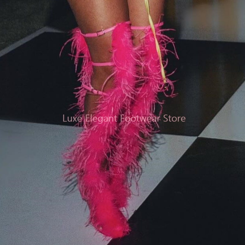 Pink Feather Strappy Hollow Bu - Sandal Strappy Heeled incelemesi ve fiyatı