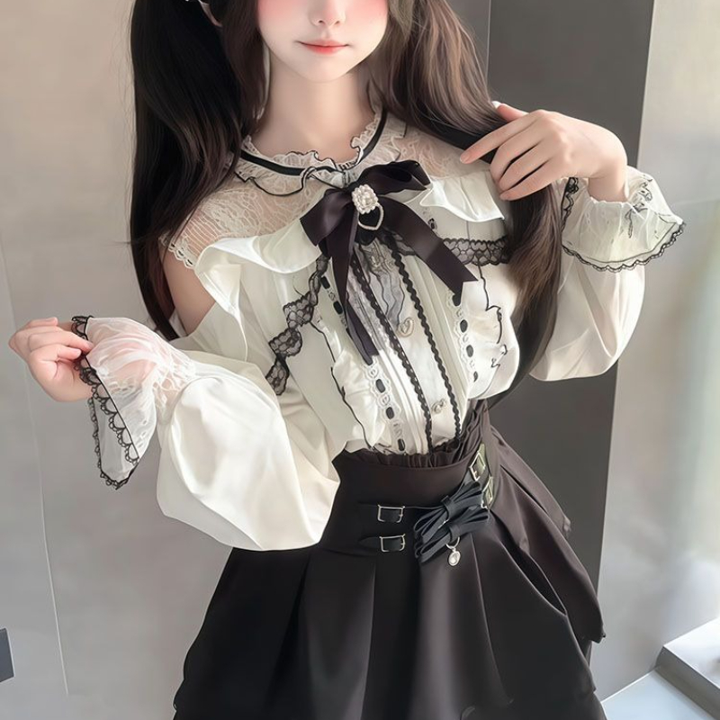 Japanese Gothic Y2k Lolita Sty - Blouse Off Shoulder incelemesi ve fiyatı