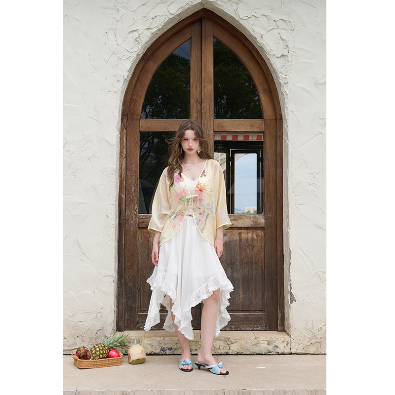 ELFSACK New Chinese Frog Butto - Kimono Sheer Floral incelemesi ve fiyatı