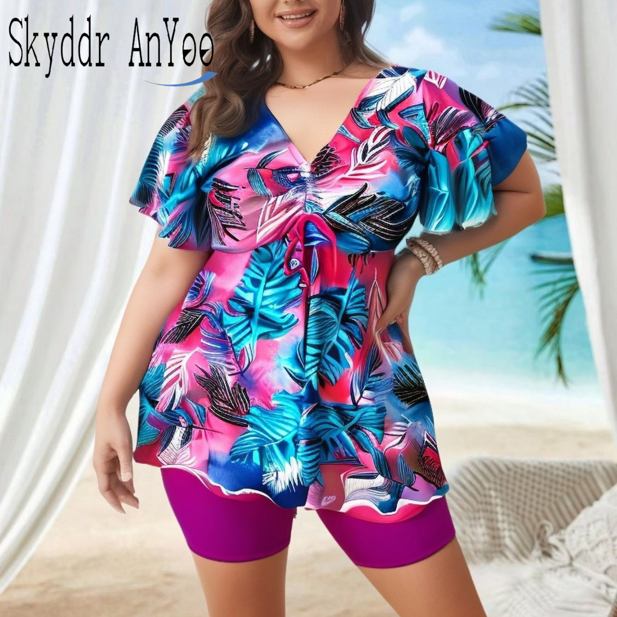 Women's Plus Size Tankini Swim - Romper Floral Print incelemesi ve fiyatı