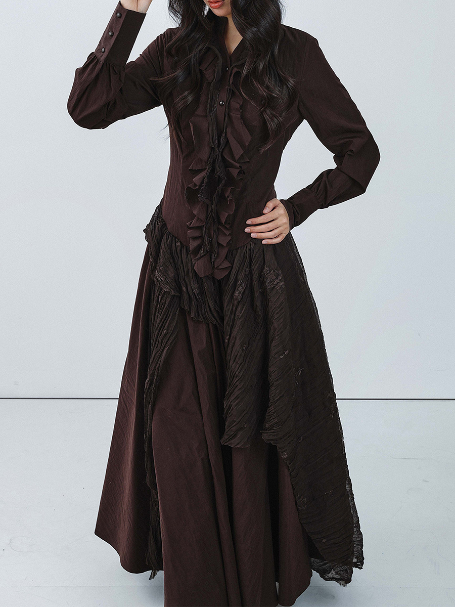 TWOTWINSTYLE Brown Spliced Fol - Linen Dress Wrap incelemesi ve fiyatı