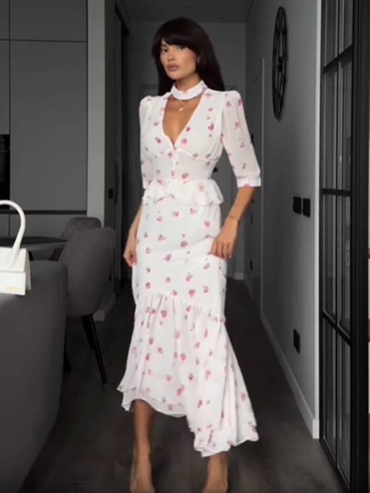 Women White Pink Floral Choker - Romper Floral Print incelemesi ve fiyatı