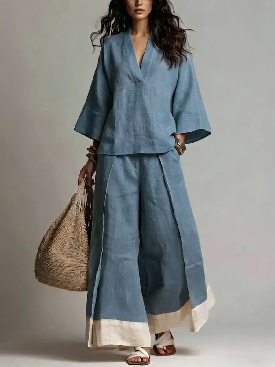 Summer Women V-neck Cotton Lin - Linen Pant Wide incelemesi ve fiyatı