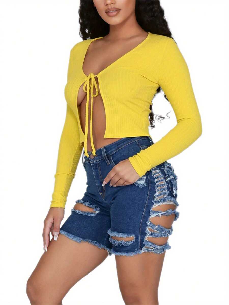 Women High Waist Ripped Denim  - Shorts Denim Frayed incelemesi ve fiyatı