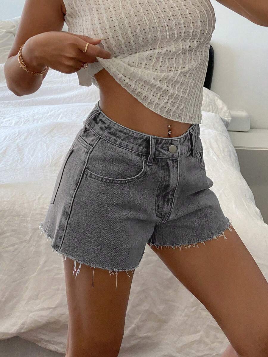 Women Casual Vintage Wash Deni - Shorts Denim Frayed incelemesi ve fiyatı