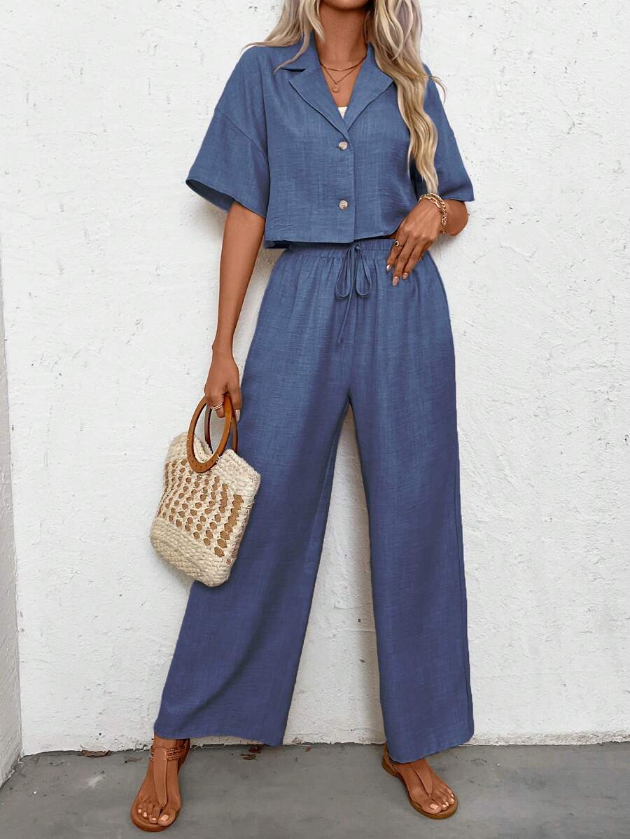 Womens Linen Short Sleeve Shir - Linen Pant Wide incelemesi ve fiyatı