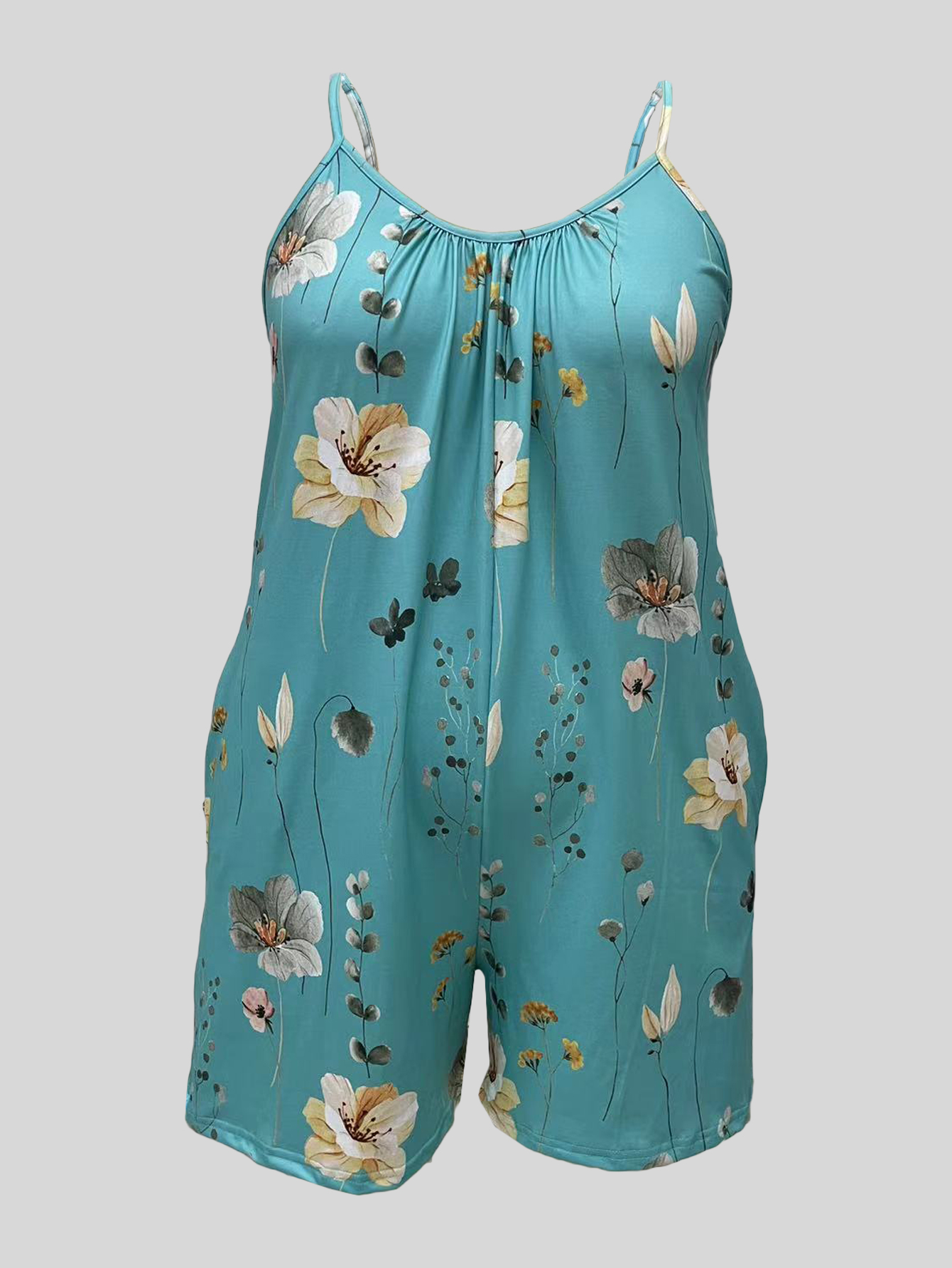 Plus Size Allover Print Cami R - Romper Floral Print incelemesi ve fiyatı
