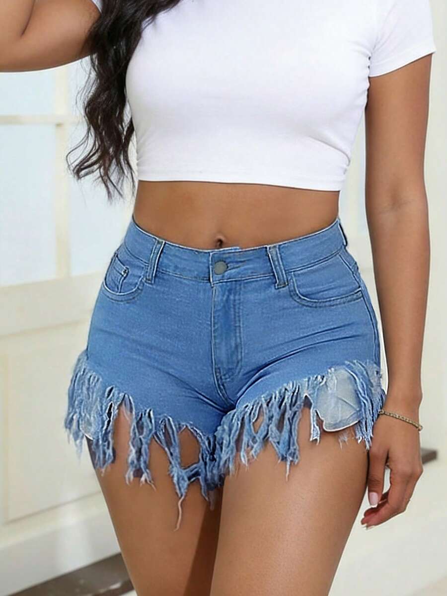 Distressed Frayed Hem Denim Sh - Shorts Denim Frayed incelemesi ve fiyatı