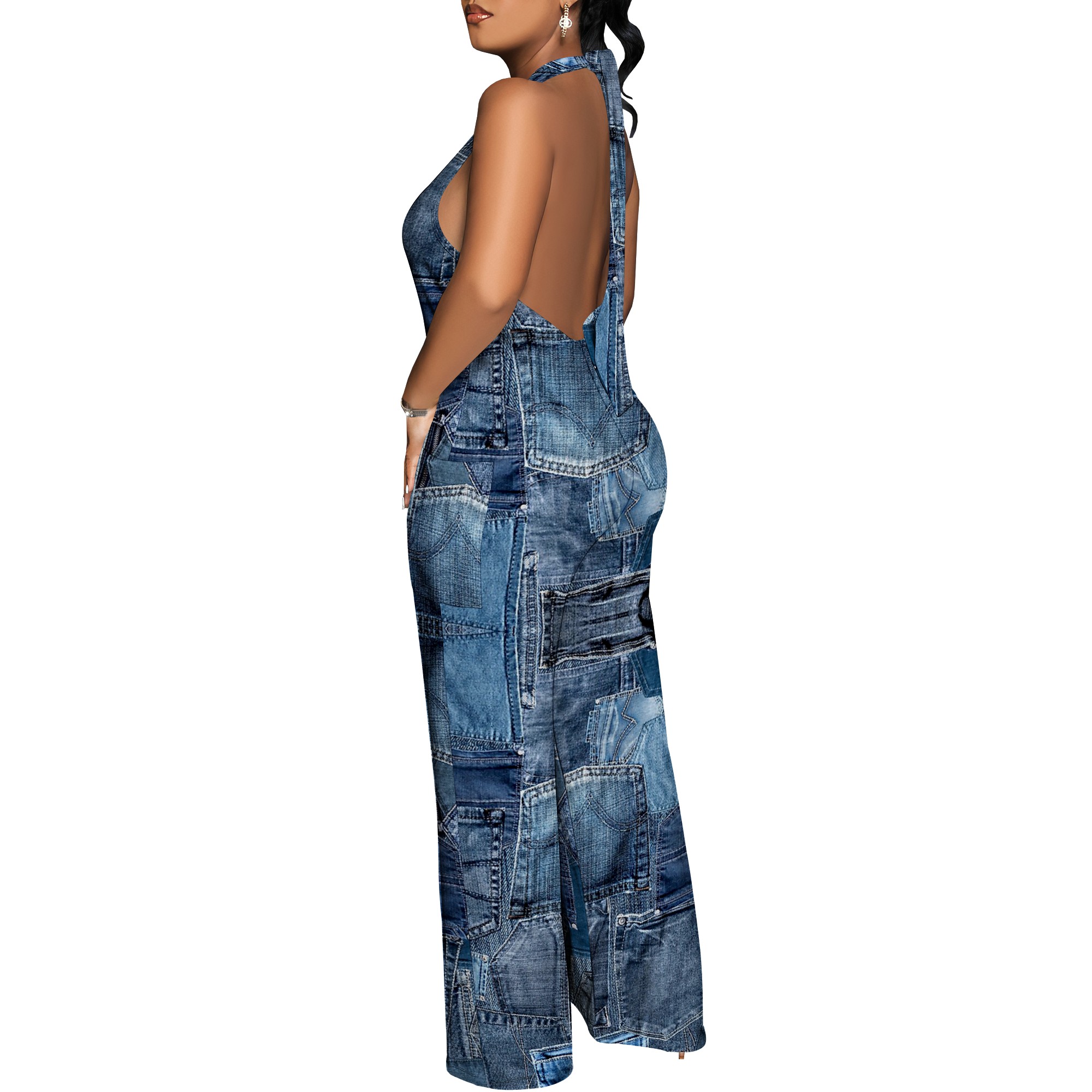Denim Patchwork Halter V-Neck  - Maxi Dress Halter incelemesi ve fiyatı