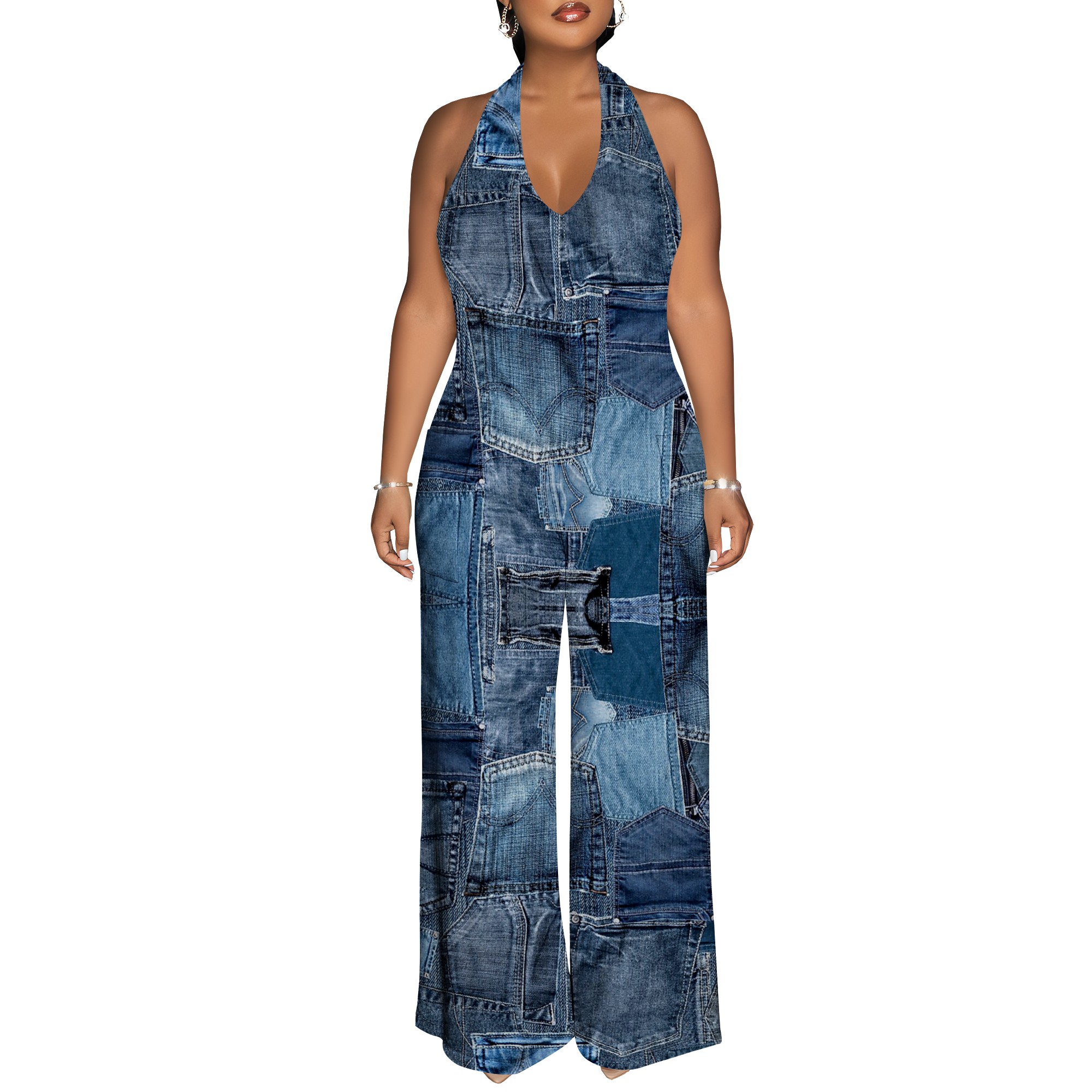 Denim Patchwork Halter V-Neck  - Maxi Dress Halter incelemesi ve fiyatı