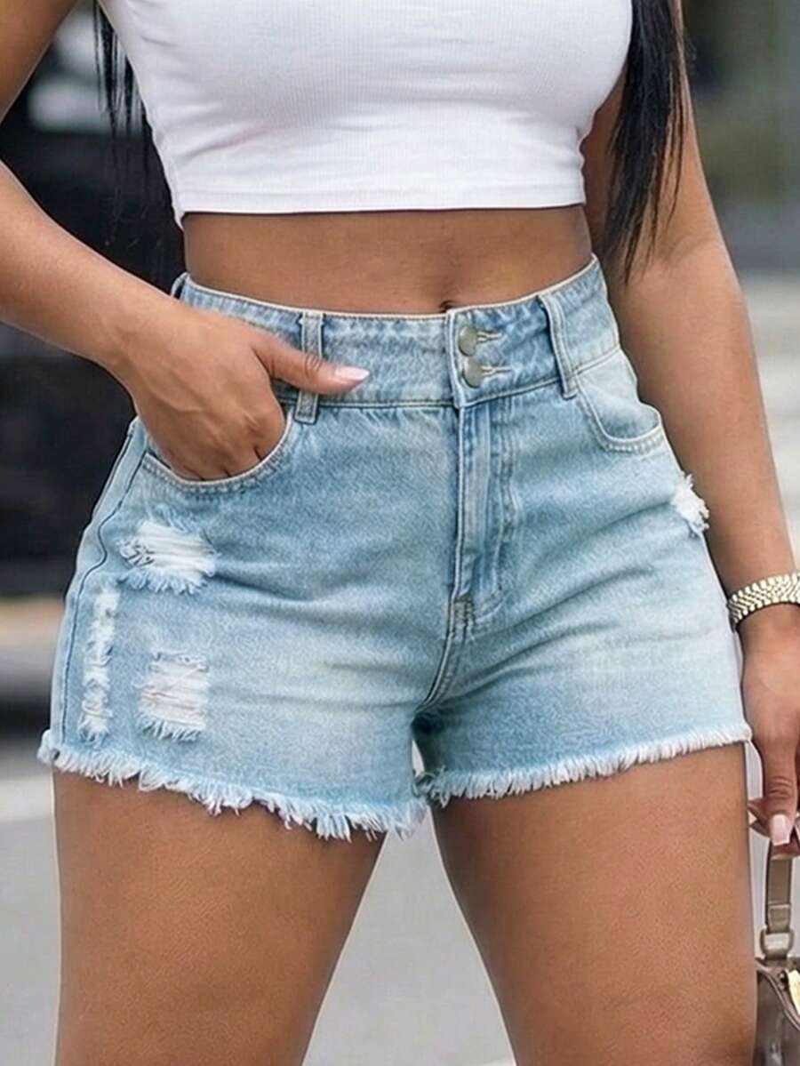 Women High Waist Denim Shorts  - Shorts Denim Frayed incelemesi ve fiyatı