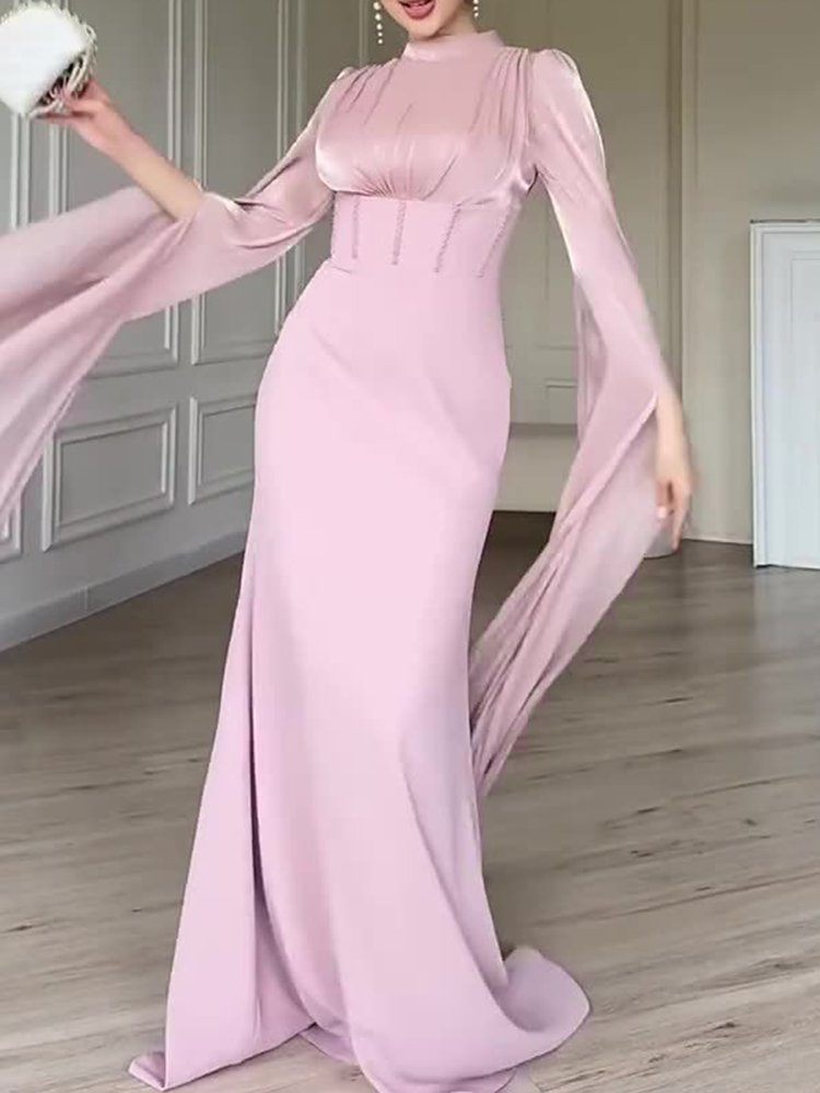 Sexy O-neck Split Sleeve Satin - Linen Dress Wrap incelemesi ve fiyatı