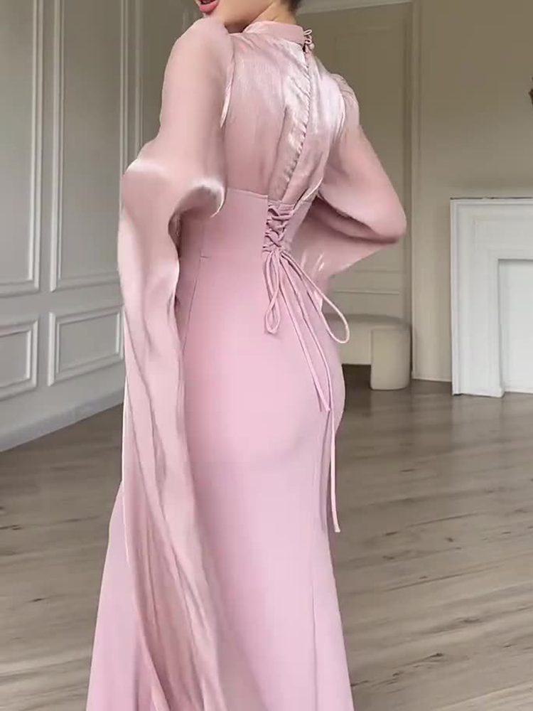 Sexy O-neck Split Sleeve Satin - Linen Dress Wrap incelemesi ve fiyatı